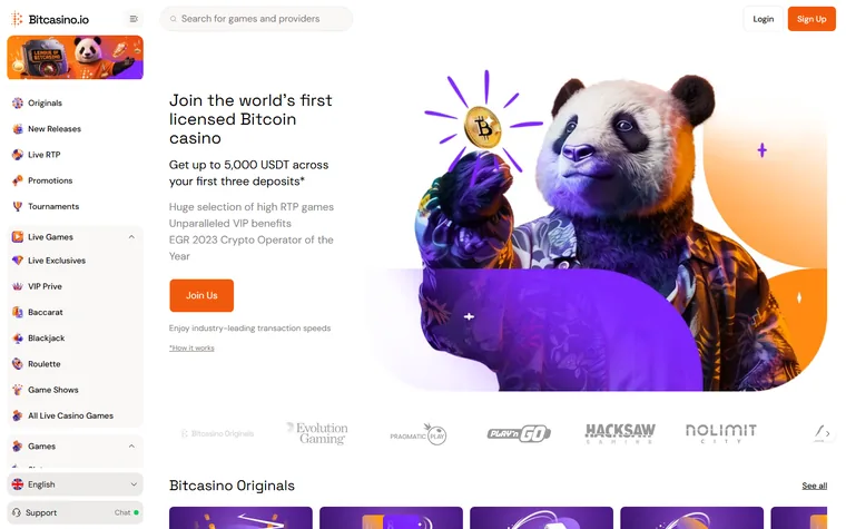 The front page of bitcasino.io