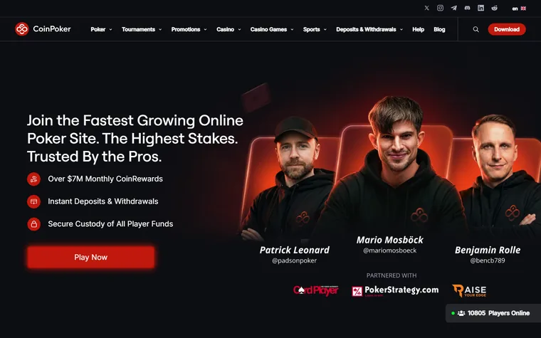 The front page of coinpoker.com