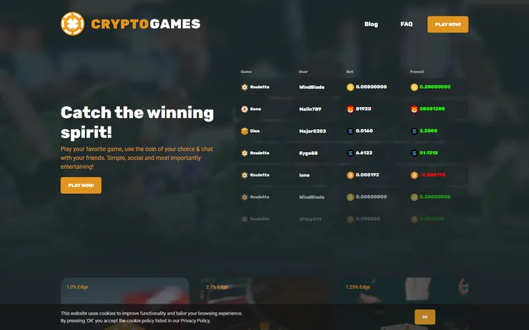 The front page of crypto.games