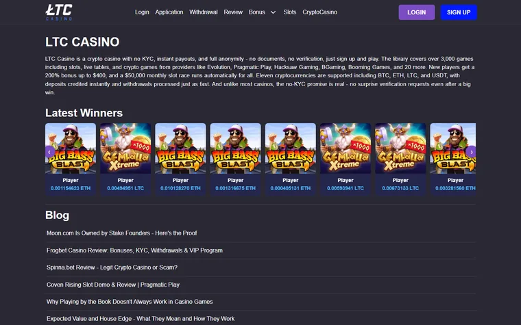 The front page of ltccasino.com