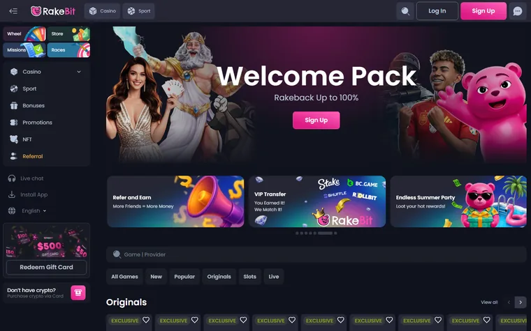 The front page of rakebit.com