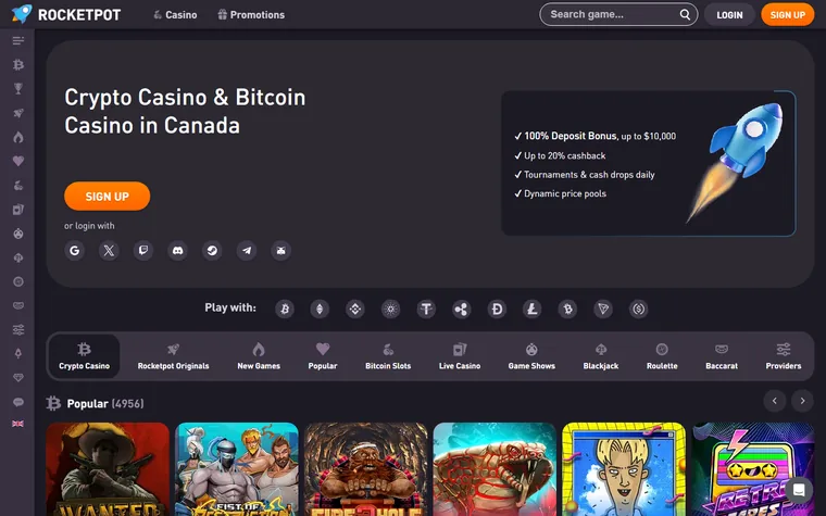 The front page of rocketpot.io