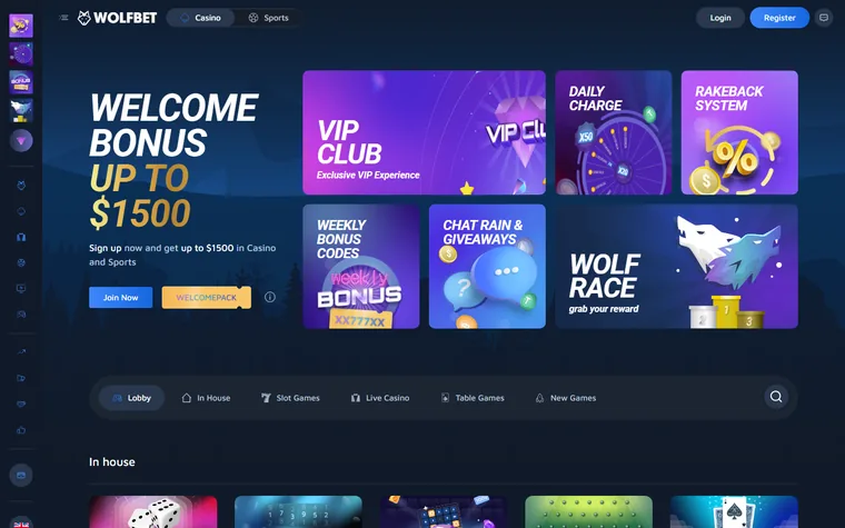 The front page of wolf.bet